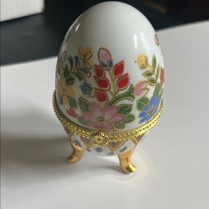 Decorative Porcelain Egg Trinket Box with Floral Enamel